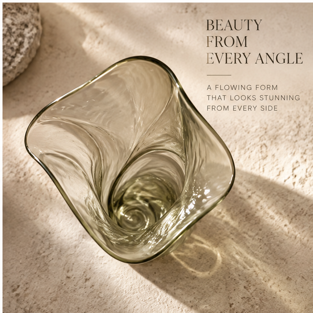 FORMIQI calla-lily glass vase details tell a different story, close-up of smooth lines and refined texture on curved petal rim