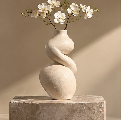 FORMIQI ivory vase close-up showing matte stone texture and natural finish