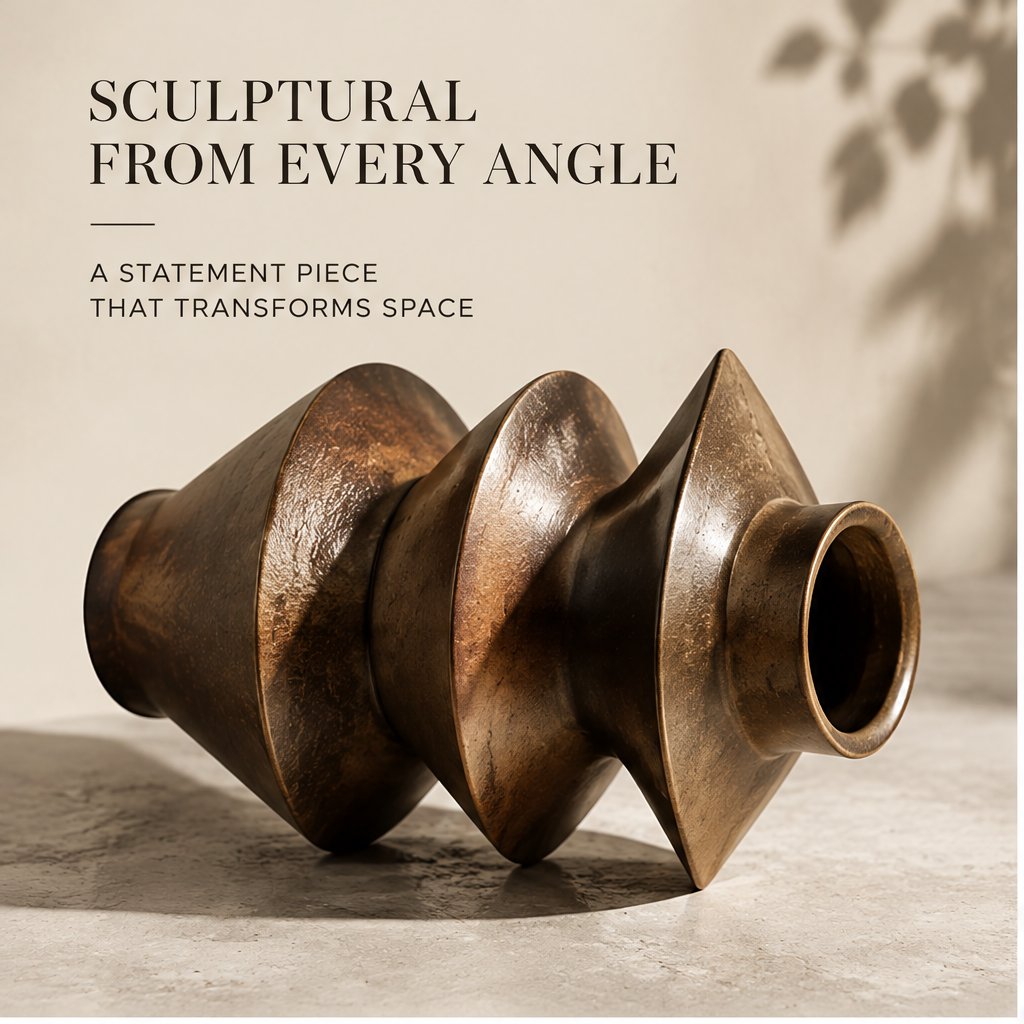 FORMIQI bronze stacked vase a calmer more beautiful everyday, styled with red dried botanicals on stone table