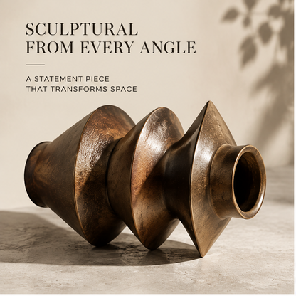 FORMIQI bronze stacked vase a calmer more beautiful everyday, styled with red dried botanicals on stone table