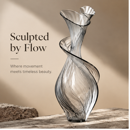 FORMIQI smoke grey glass vase a modern statement, styled on console with books and dried botanicals