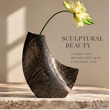 FORMIQI black marble vase with dimension reference: 25cm height x 22cm width