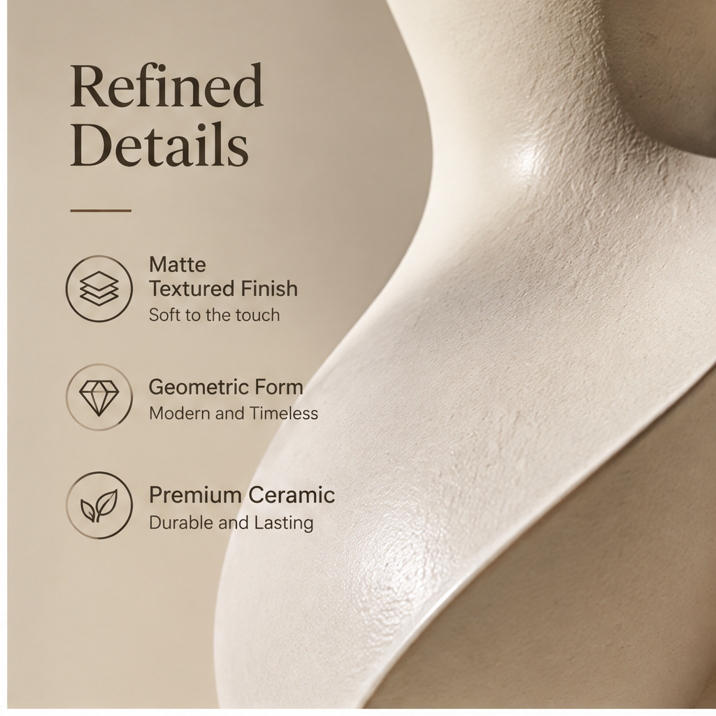 FORMIQI ivory twist vase sculptural from every angle on travertine surface in warm light