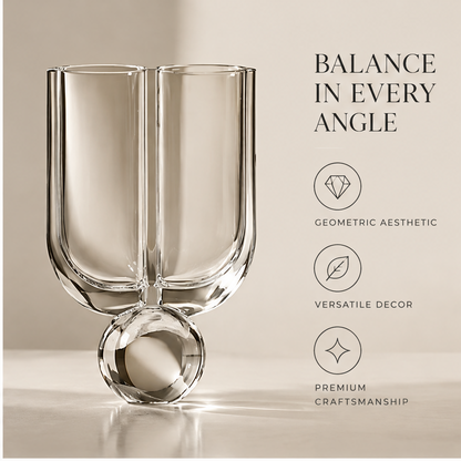 FORMIQI crystal glass vase balance in every angle view on reflective surface