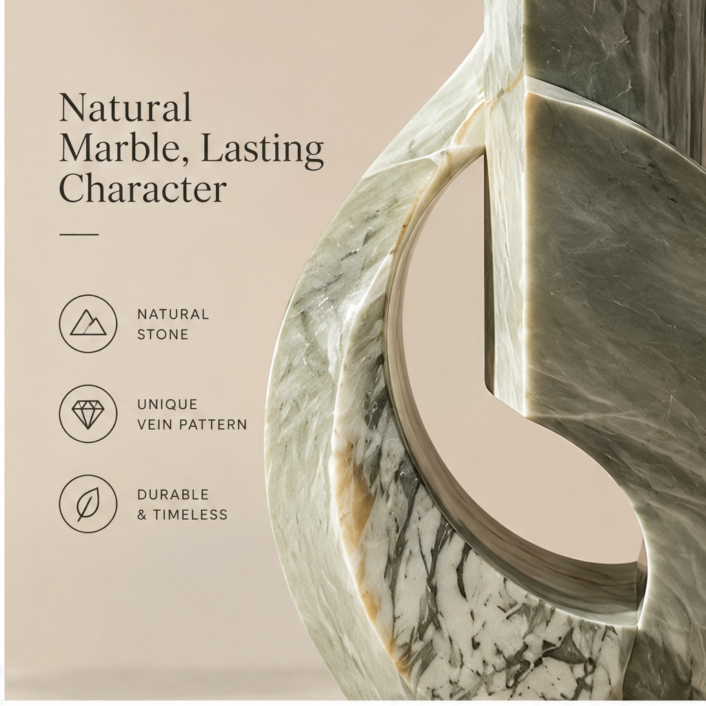 FORMIQI green marble geometric vase styled with books, sculpted for a calmer everyday