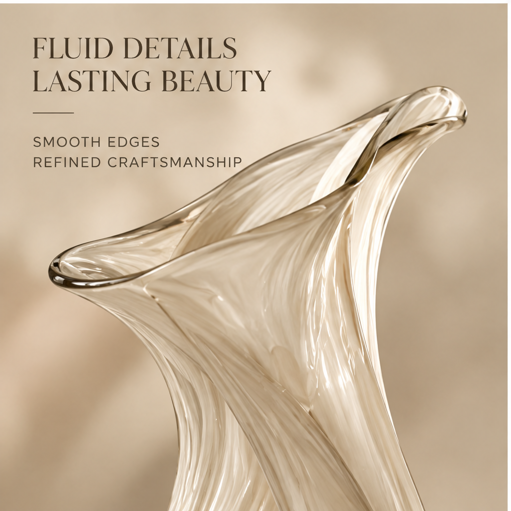 FORMIQI glass vase fluid details lasting beauty close-up showing smooth edges and refined craftsmanship
