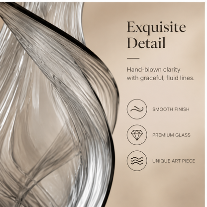 FORMIQI smoke glass vase exquisite detail close-up showing hand-blown clarity and graceful fluid lines