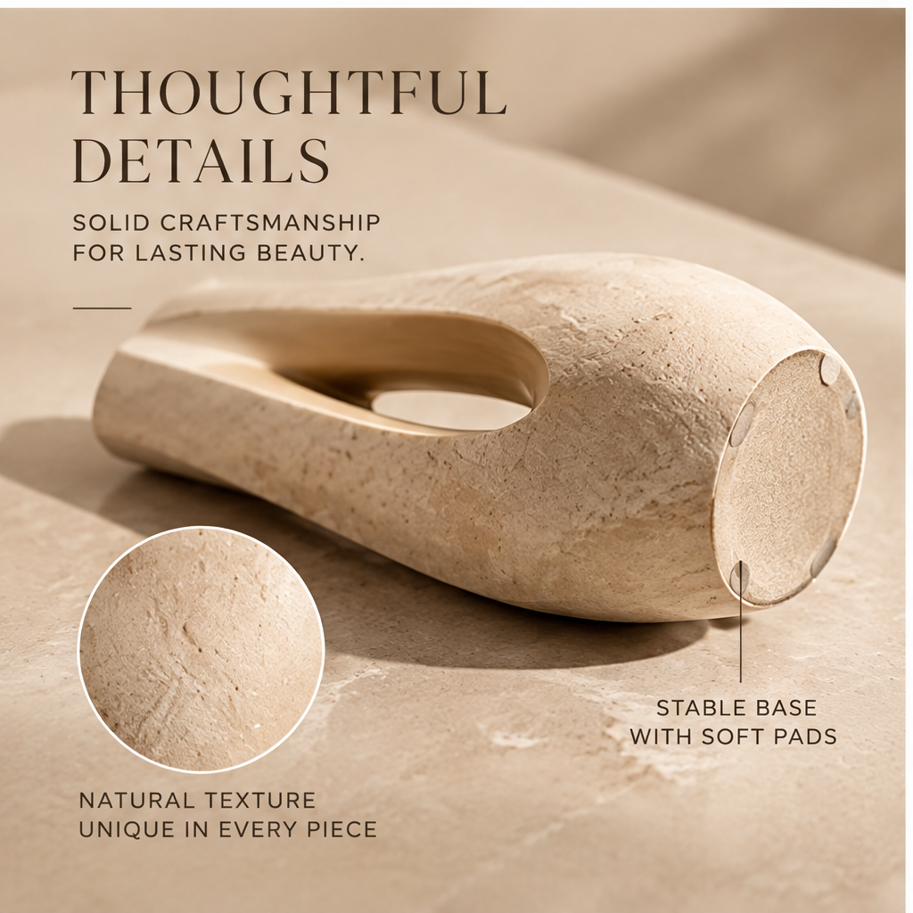 FORMIQI arch-cut vase base detail showing natural texture and soft pad feet