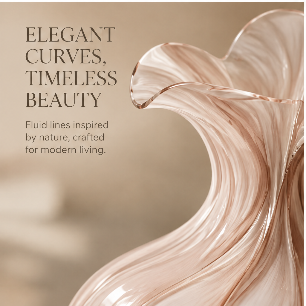 FORMIQI rose blush art glass vase elegant curves timeless beauty close-up of ruffle top and fluid ribbing