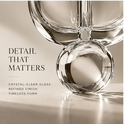 FORMIQI twin-tube glass vase overhead detail showing crystal-clear glass and refined finish