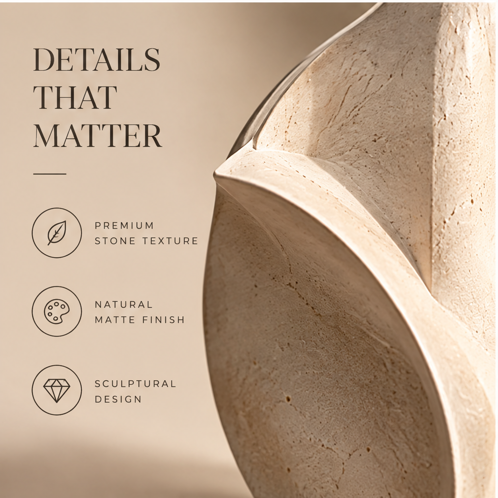 FORMIQI vase close-up showing premium stone texture and natural matte surface detail