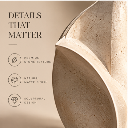 FORMIQI vase close-up showing premium stone texture and natural matte surface detail