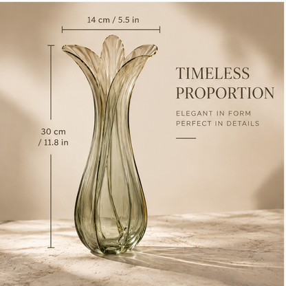 FORMIQI olive green vase flowing beauty close-up of individual petal tips inspired by nature shaped by light