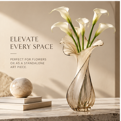FORMIQI champagne gold vase exquisite details close-up showing smooth edges, premium glass and artistic form