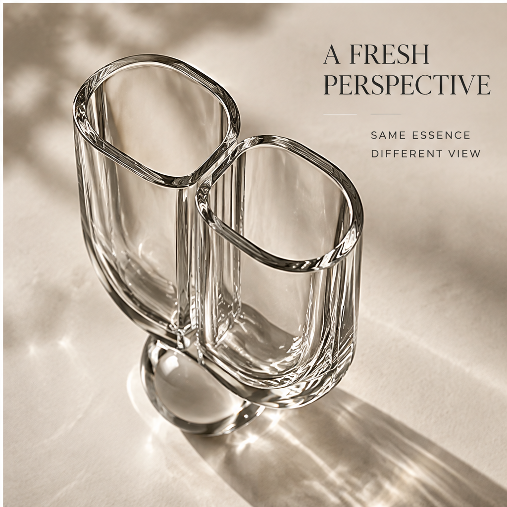 FORMIQI geometric glass vase fresh perspective top-down view showing twin openings